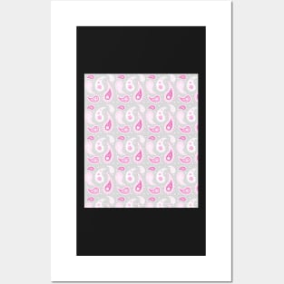 Pink Grey Paisley pattern Posters and Art